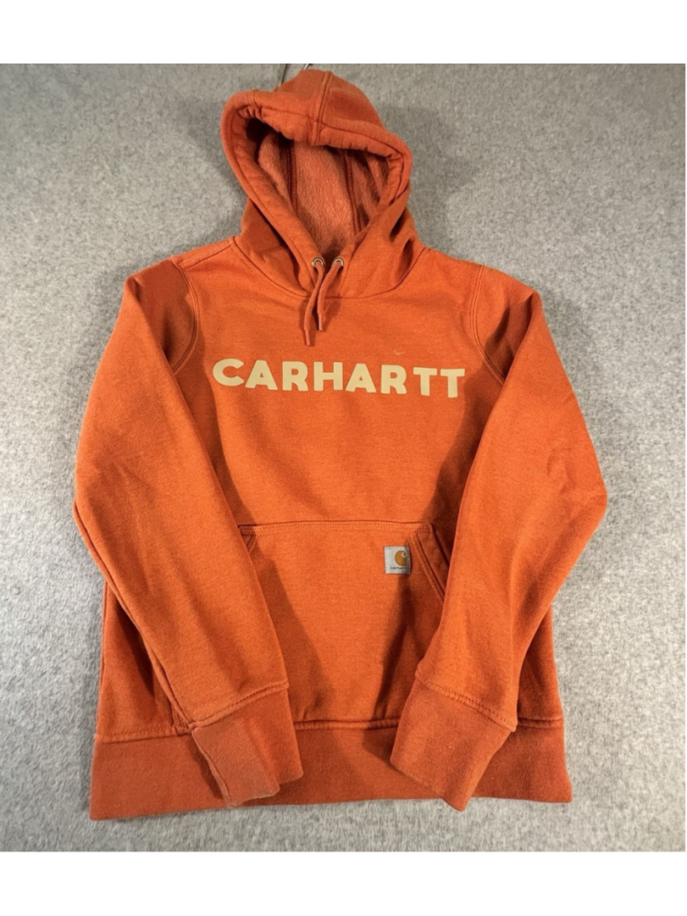 Carhartt Hoodie Womens XS Orange Logo Pullover Sweatshirt Relaxed Fit‎